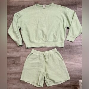 PINK Victoria's Secret Light Green Ribbed Sweatshirt & Shorts